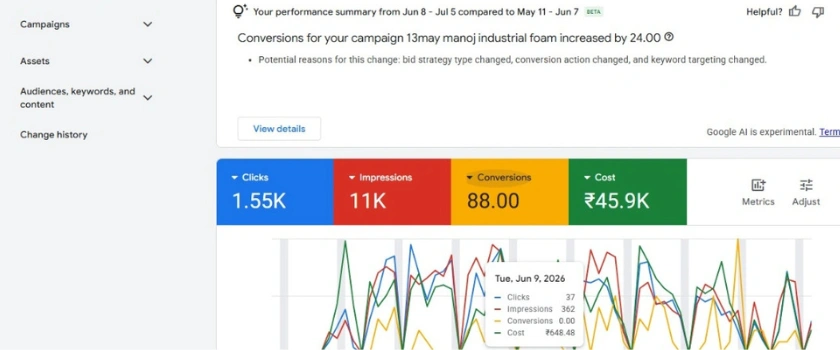 Google Ads campaign result